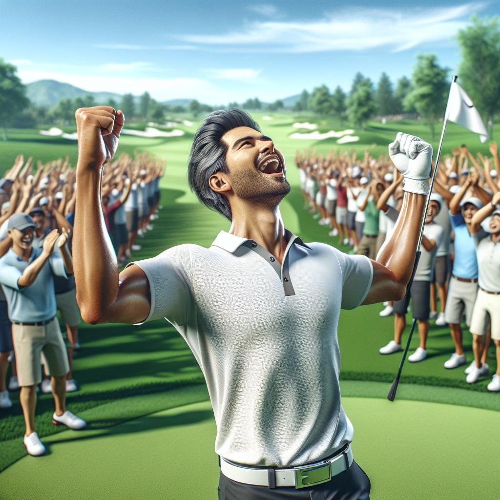 Golfer celebrating tournament victory.