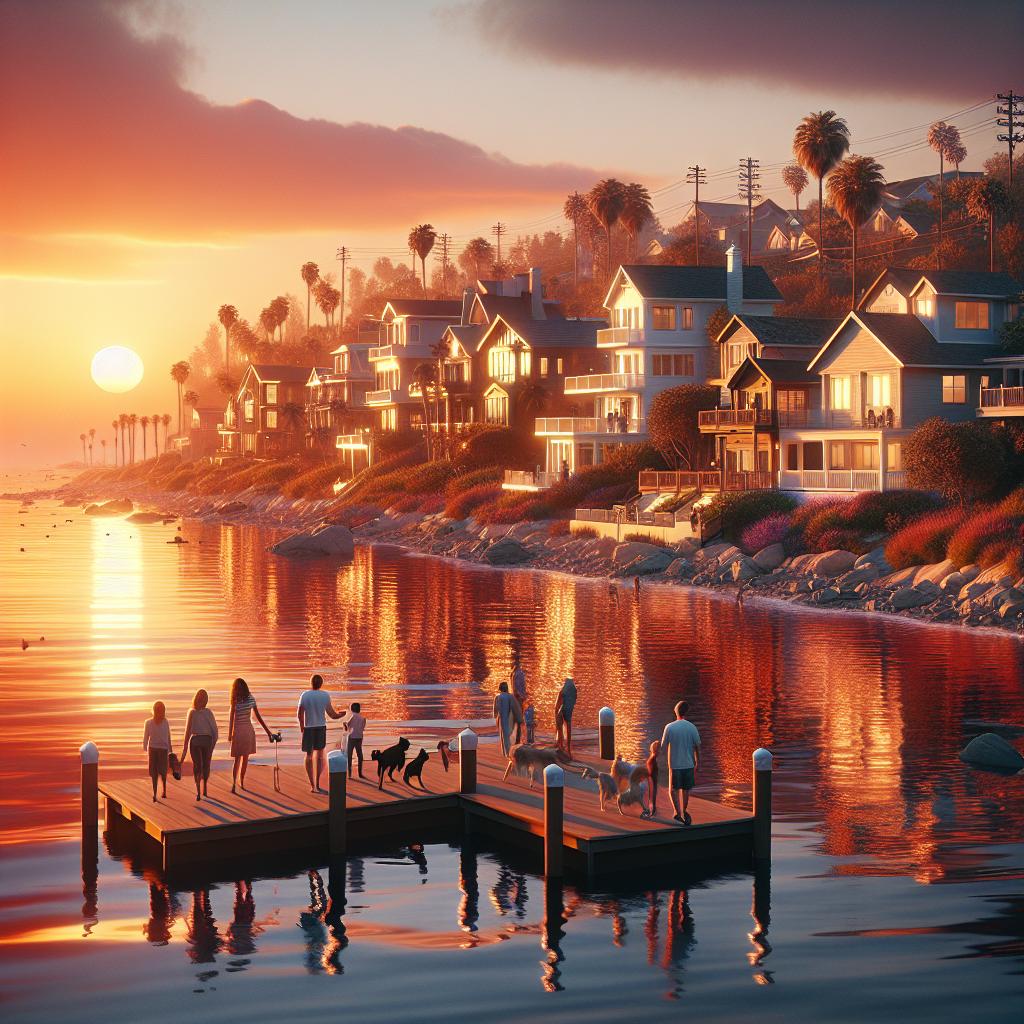 "Sunset Over Coastal Homes"