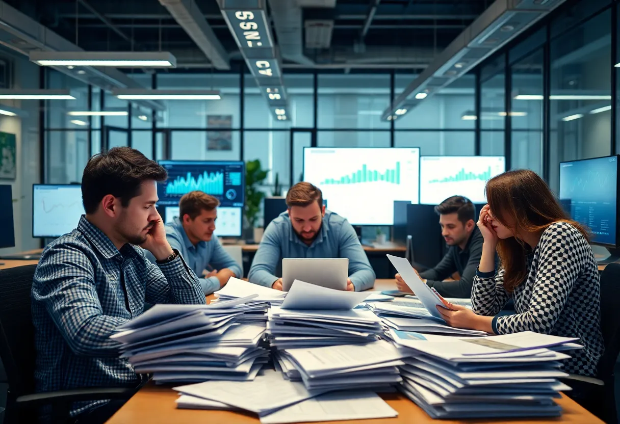 A stressed marketing team in an office setting