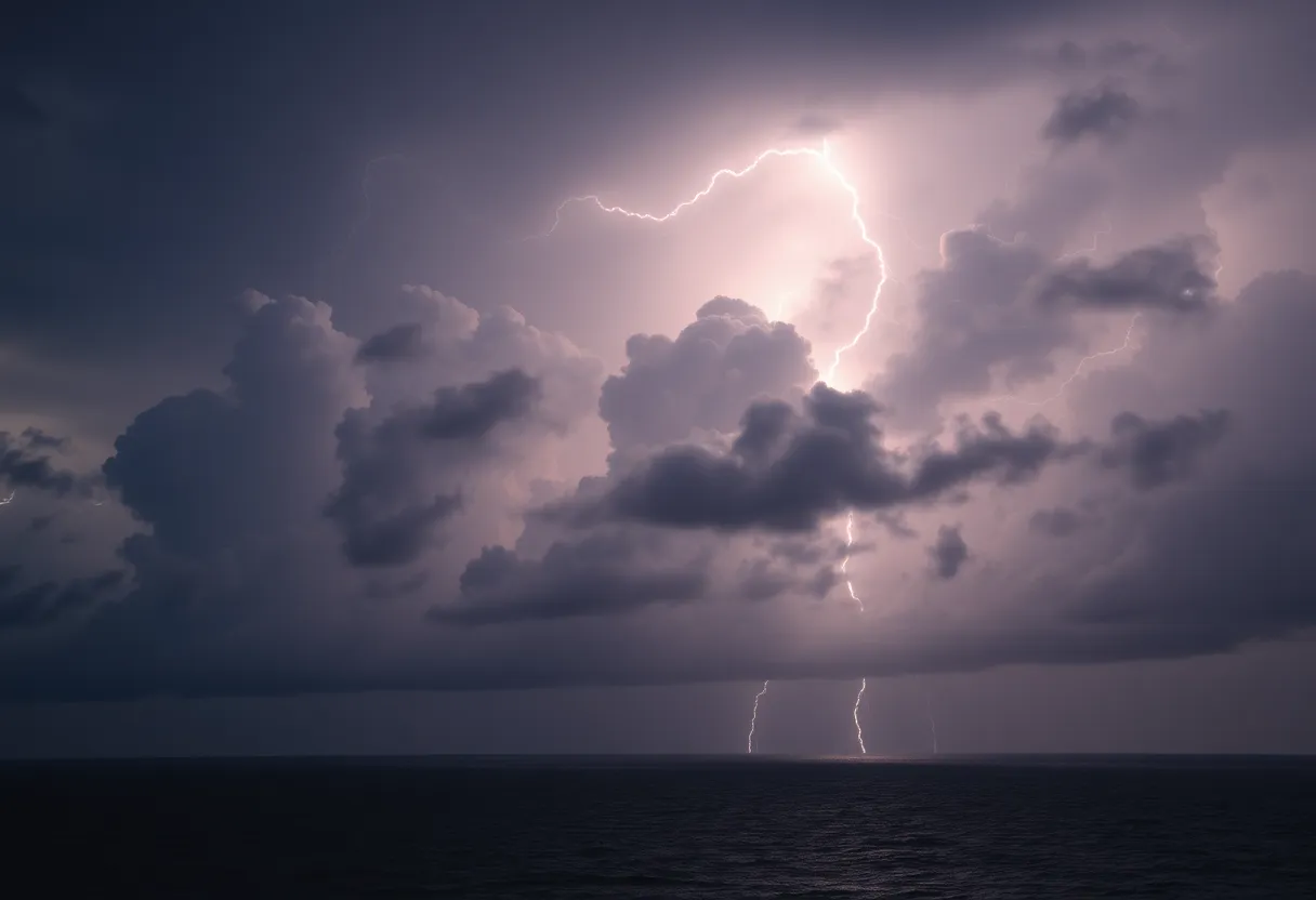 Thunderstorms raging over the coastal South Carolina skyline