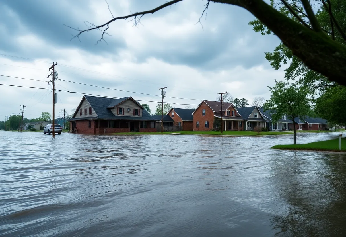 Flooding in residential area during flood warning