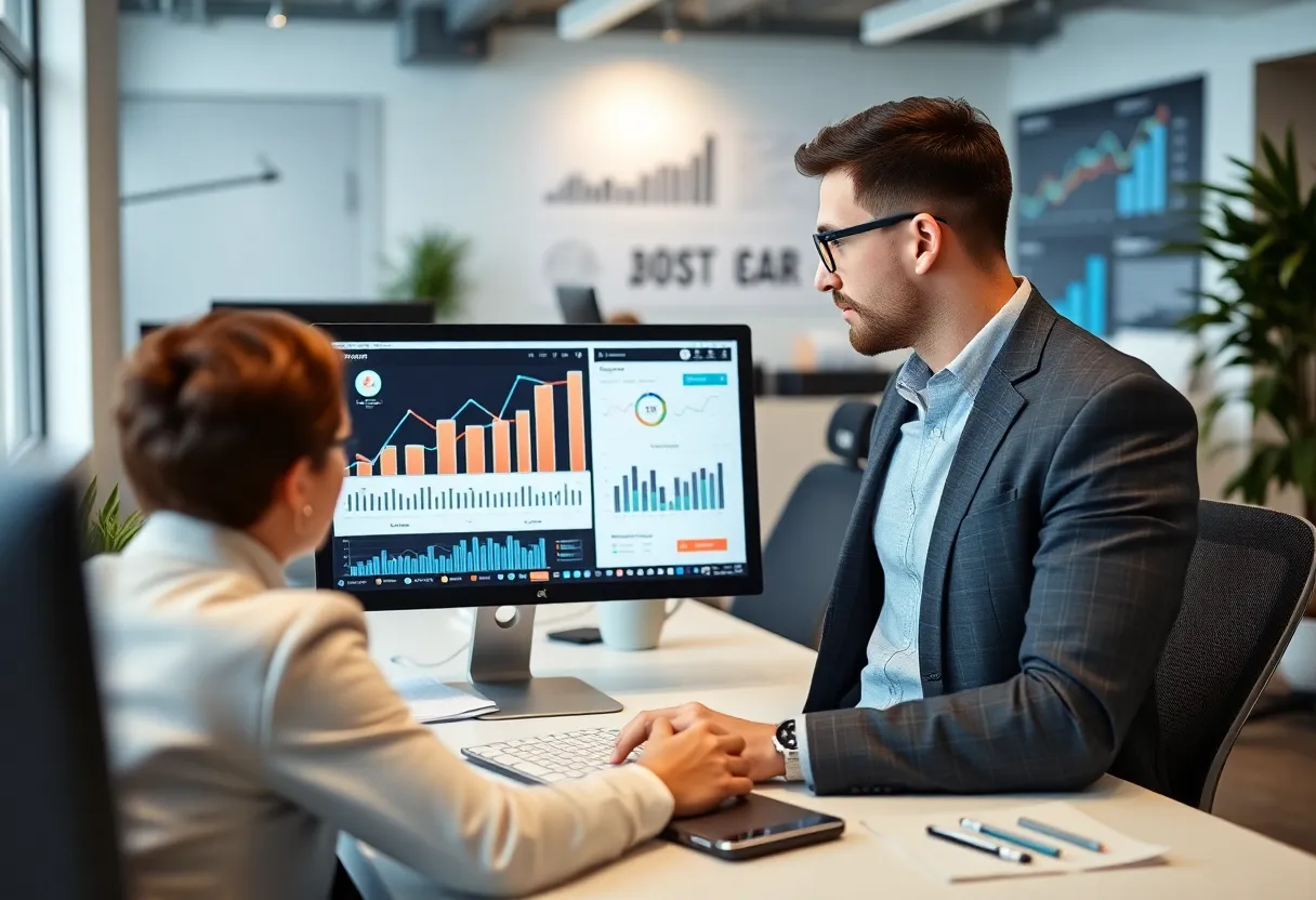Digital marketing professional analyzing social media metrics