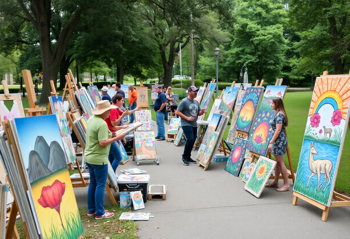 Community art event featuring colorful artworks.