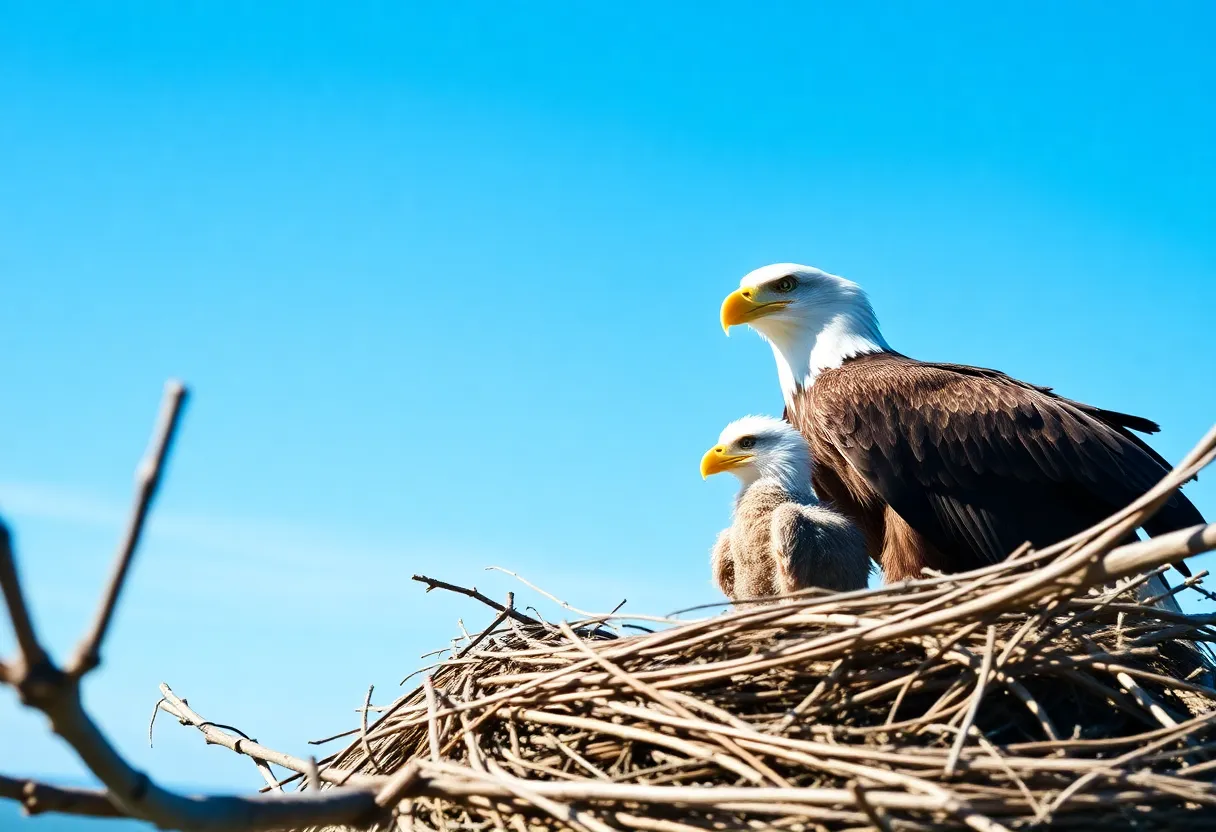A newly hatched bald eagle eaglet named Skylar in its nest.