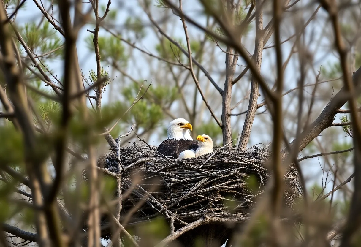 Bald eagle nest with two eggs in Hilton Head Island