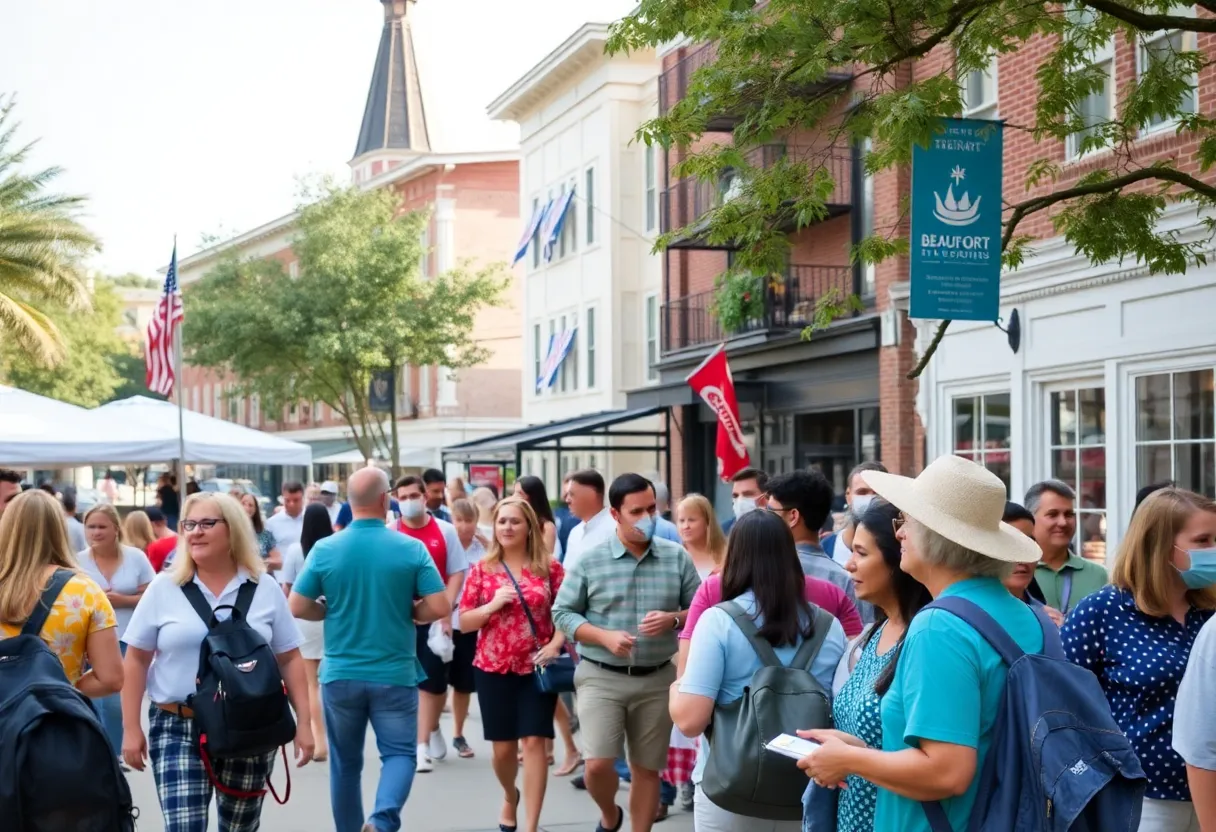 Vibrant Beaufort city scene showcasing community interaction and history.