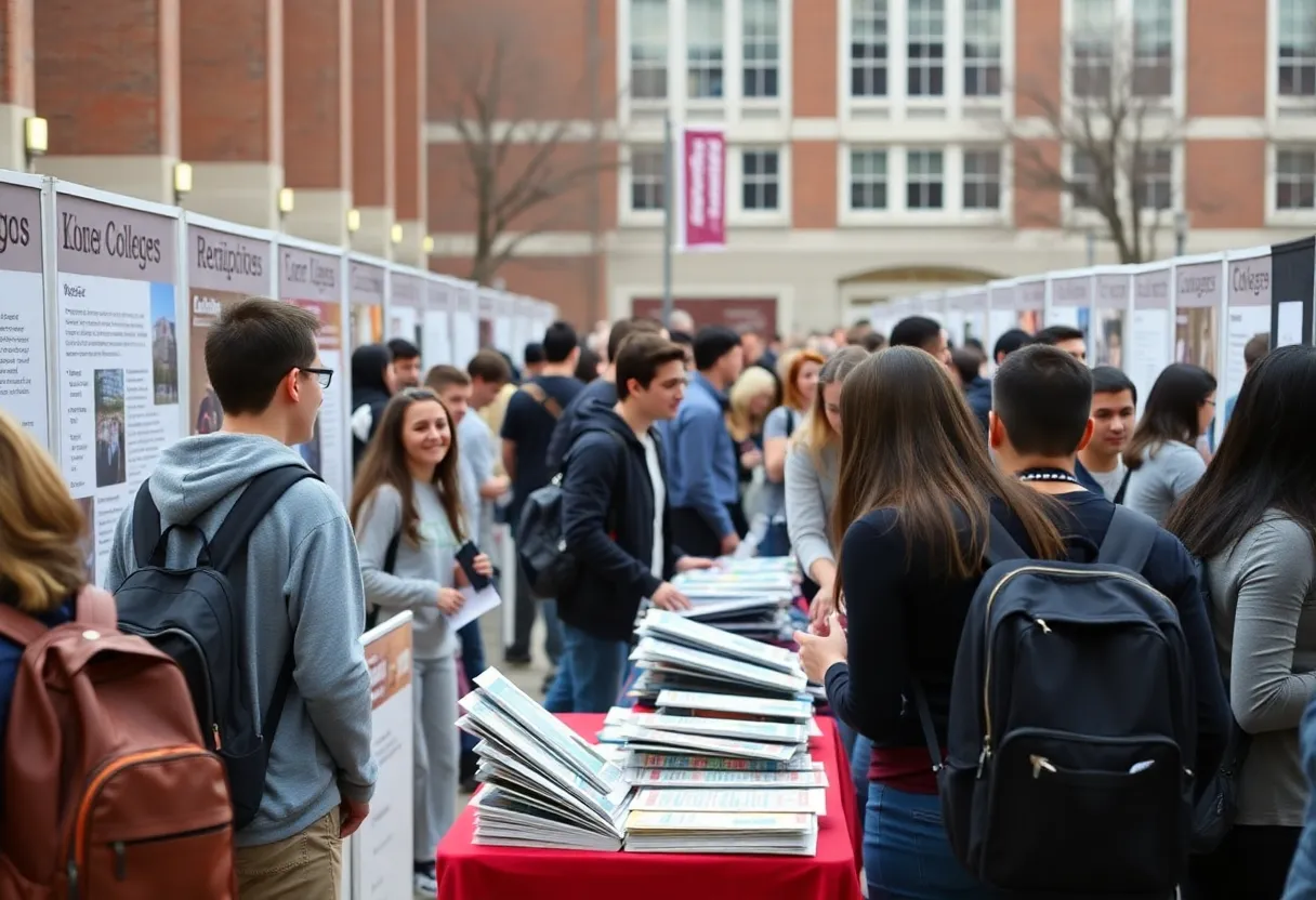 Students exploring college fair booths at the University of South Carolina Beaufort.