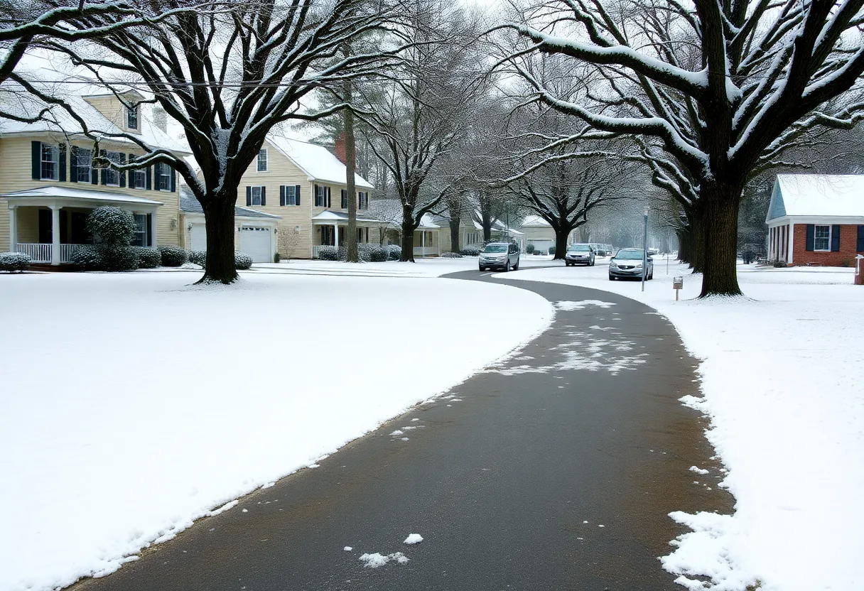 Snow covering Beaufort County homes and trees