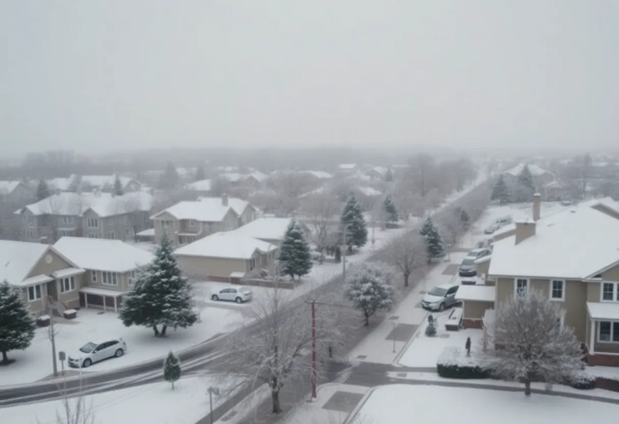 Snow-covered Beaufort town during Winter Storm Enzo