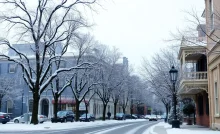 Snow-covered street in Charleston