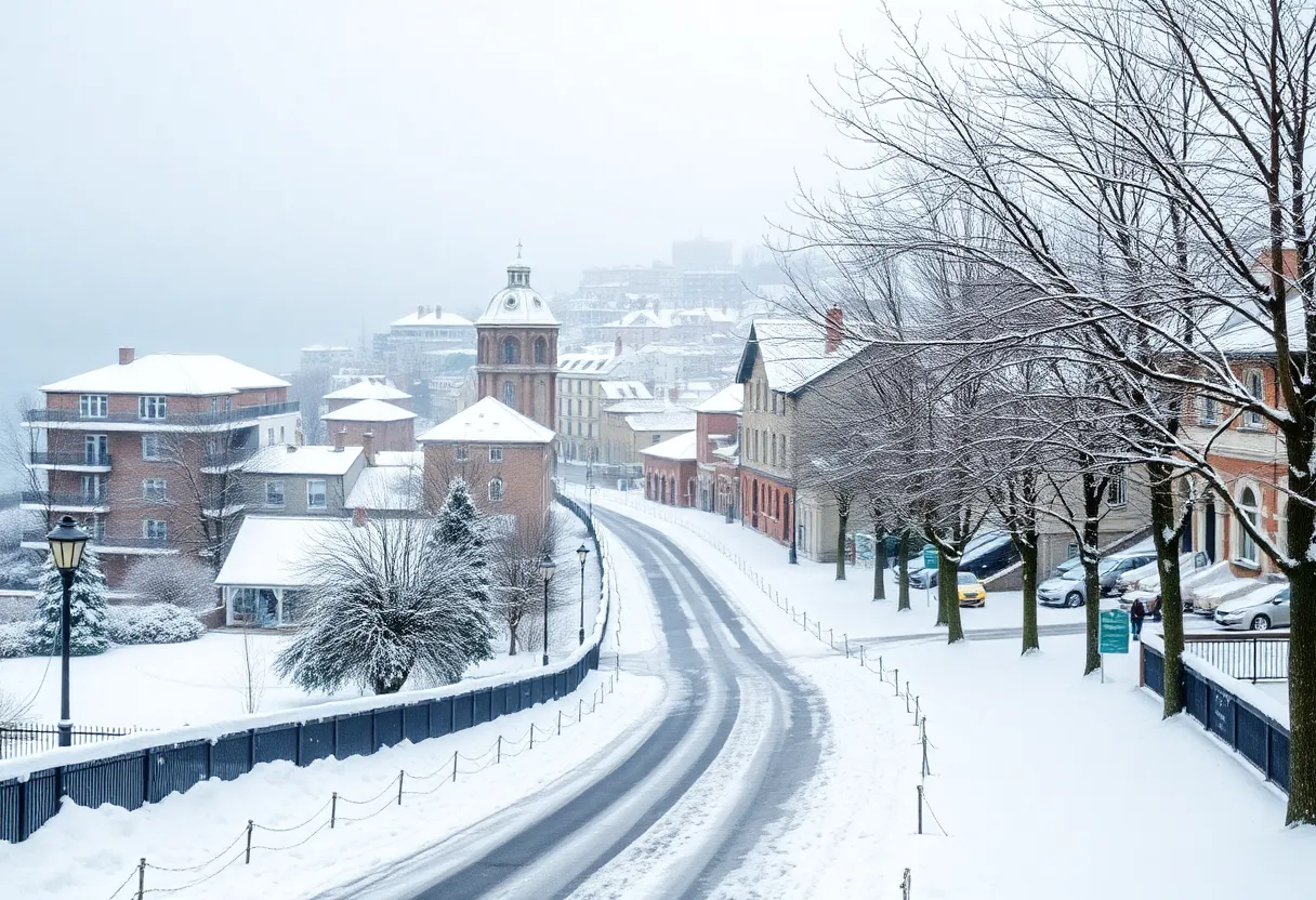 Snowy landscape of Charleston, South Carolina during winter weather