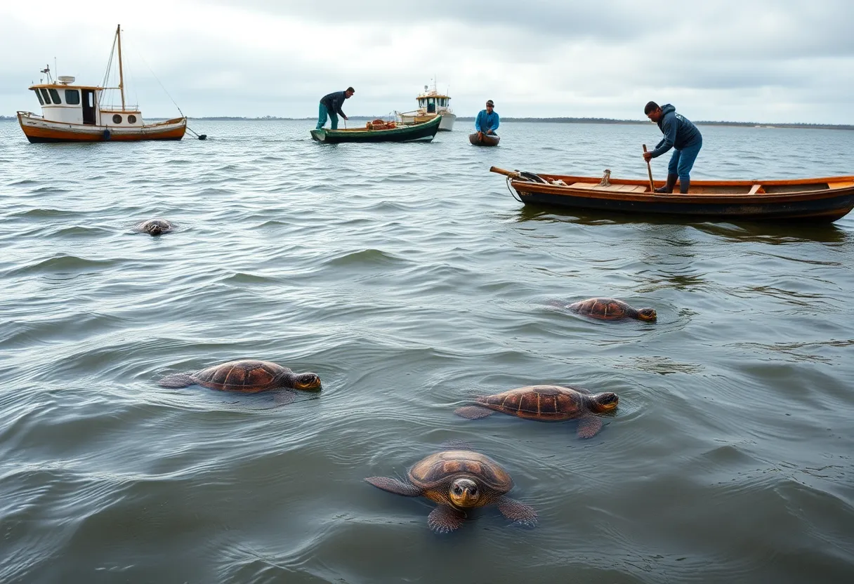 Sea turtles in chilly waters of Charleston SC
