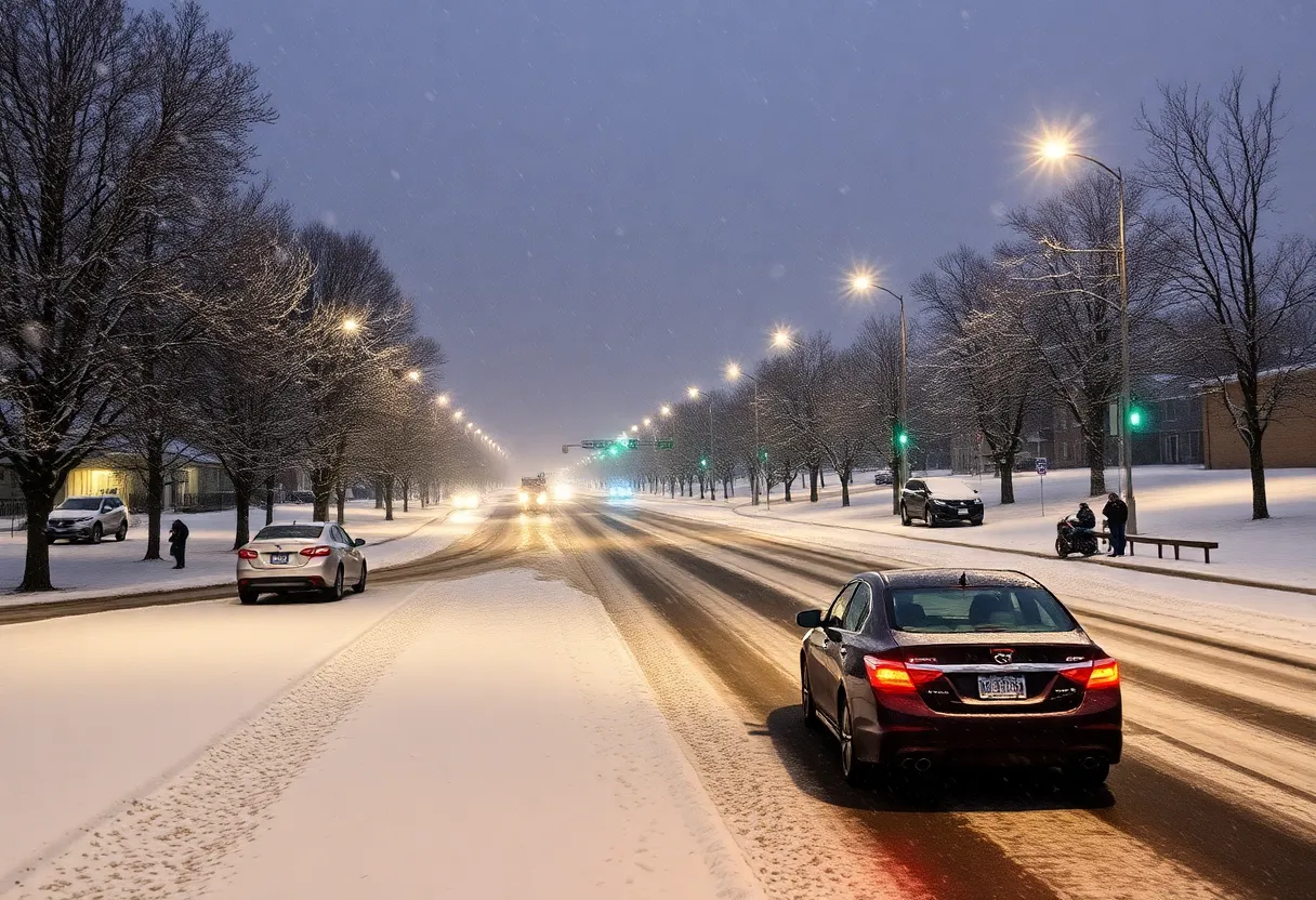 Snowfall in Columbia, South Carolina during winter weather
