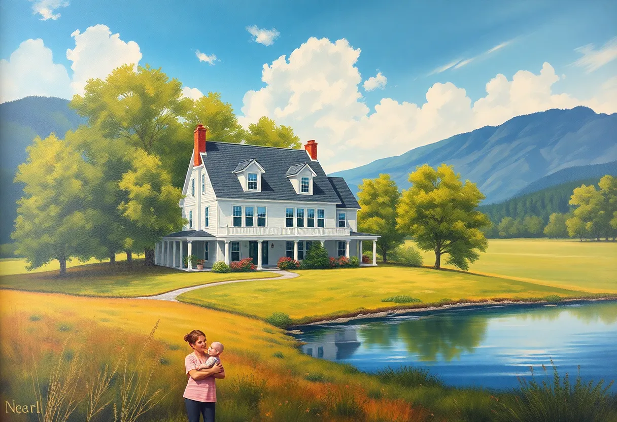Painting of a beautiful architectural design with natural surroundings