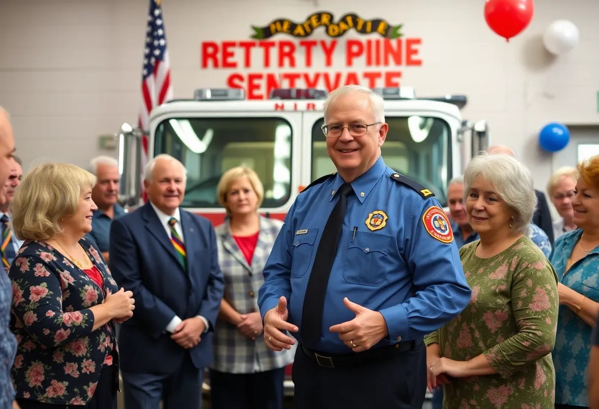 Community members celebrating the retirement of a fire chief
