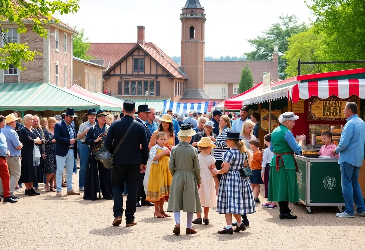 Families enjoying the Fort Fremont Harvest Festival with games, costumes, and food