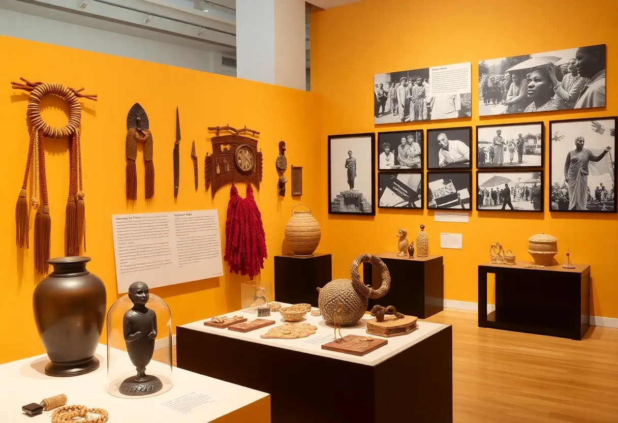 Photograph depicting the Gullah Culture Exhibit showcasing black-and-white photos.