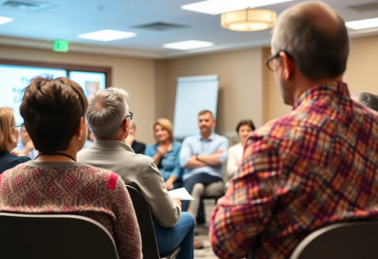 Participants engaging in a health seminar about joint pain management.