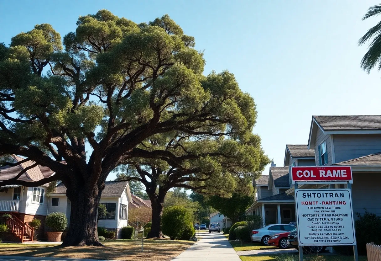 A serene view of Port Royal, showcasing oak trees and residential areas.