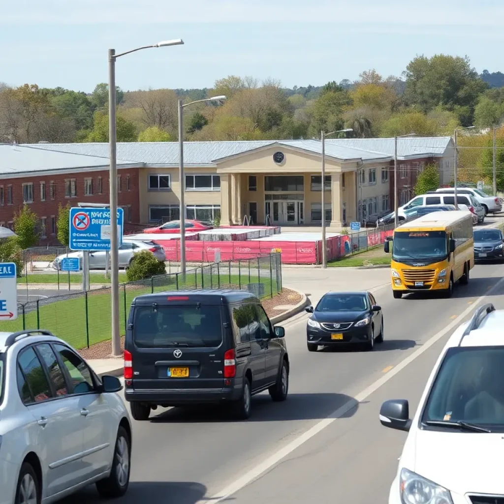 A busy roadway near construction site for new school in Beaufort County