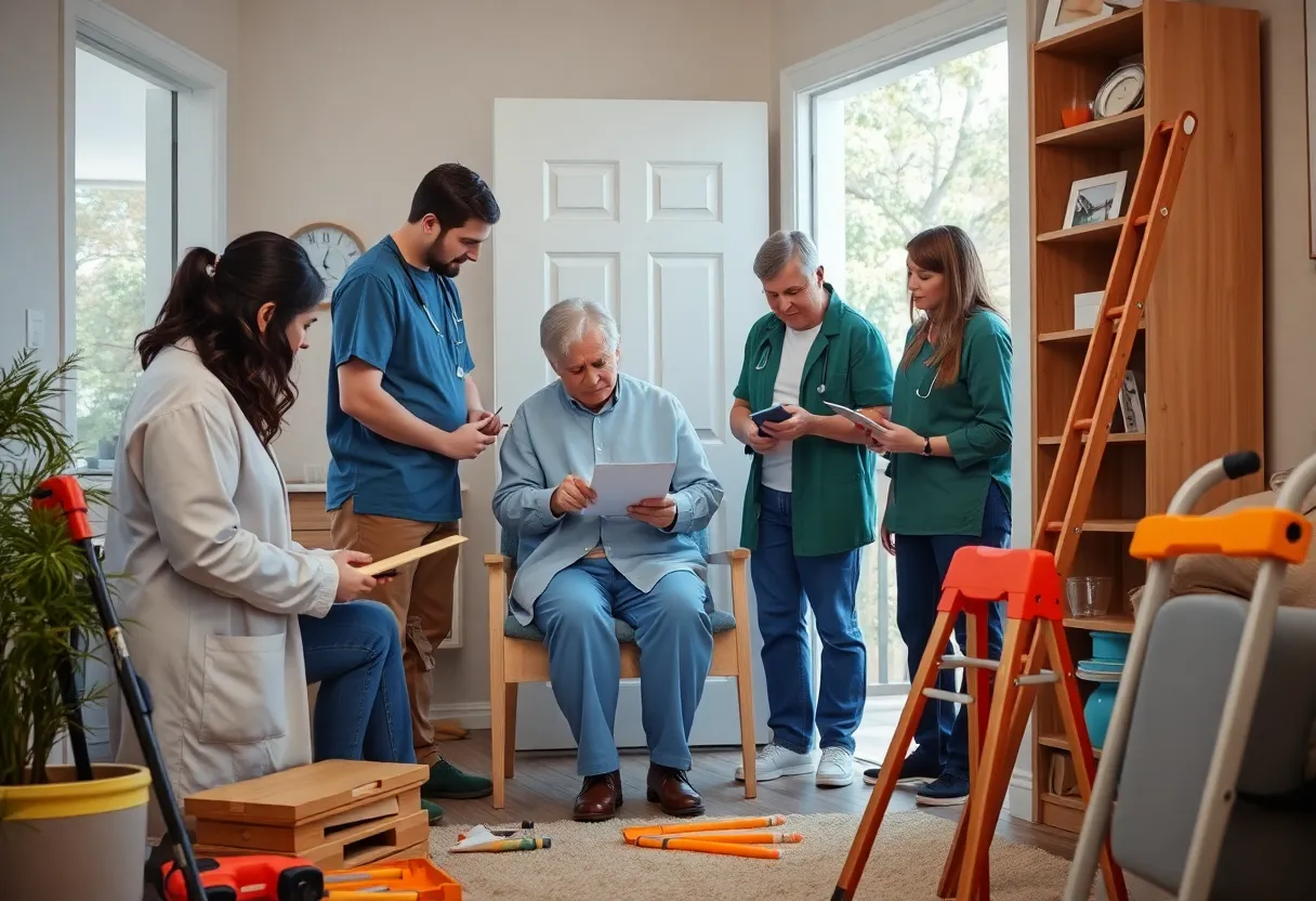 Healthcare professionals evaluating a home for senior modifications