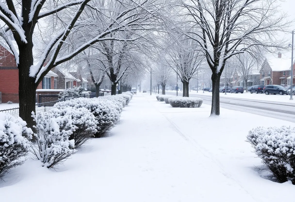 Snowy neighborhood in Beaufort County during a winter storm