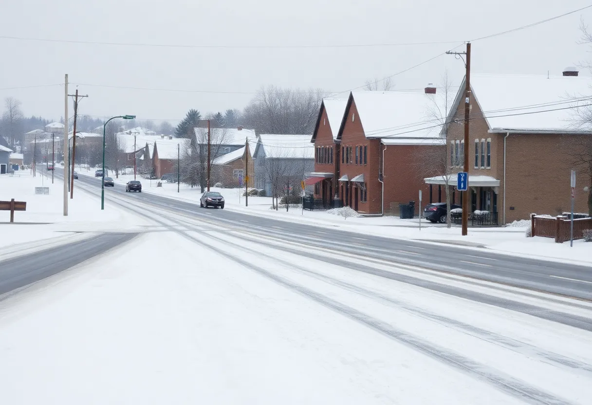 Icy roads and closed school sign indicating winter weather disruptions.