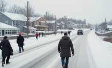 Winter weather scene in South Carolina with snow and icy roads