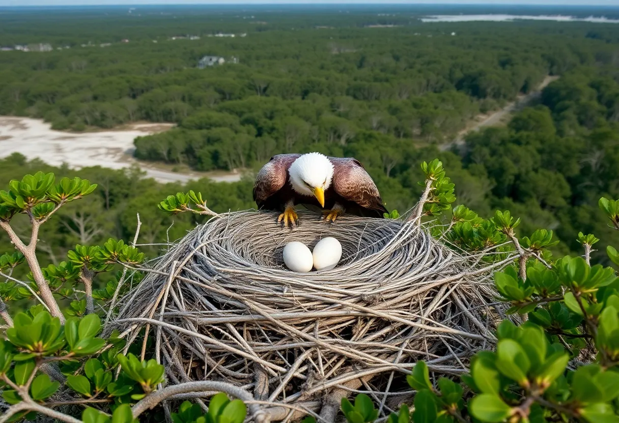 Bald eagle nest with two eggs on Hilton Head Island