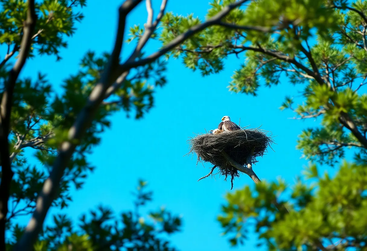 Bald eagle nest with eggs on Hilton Head Island