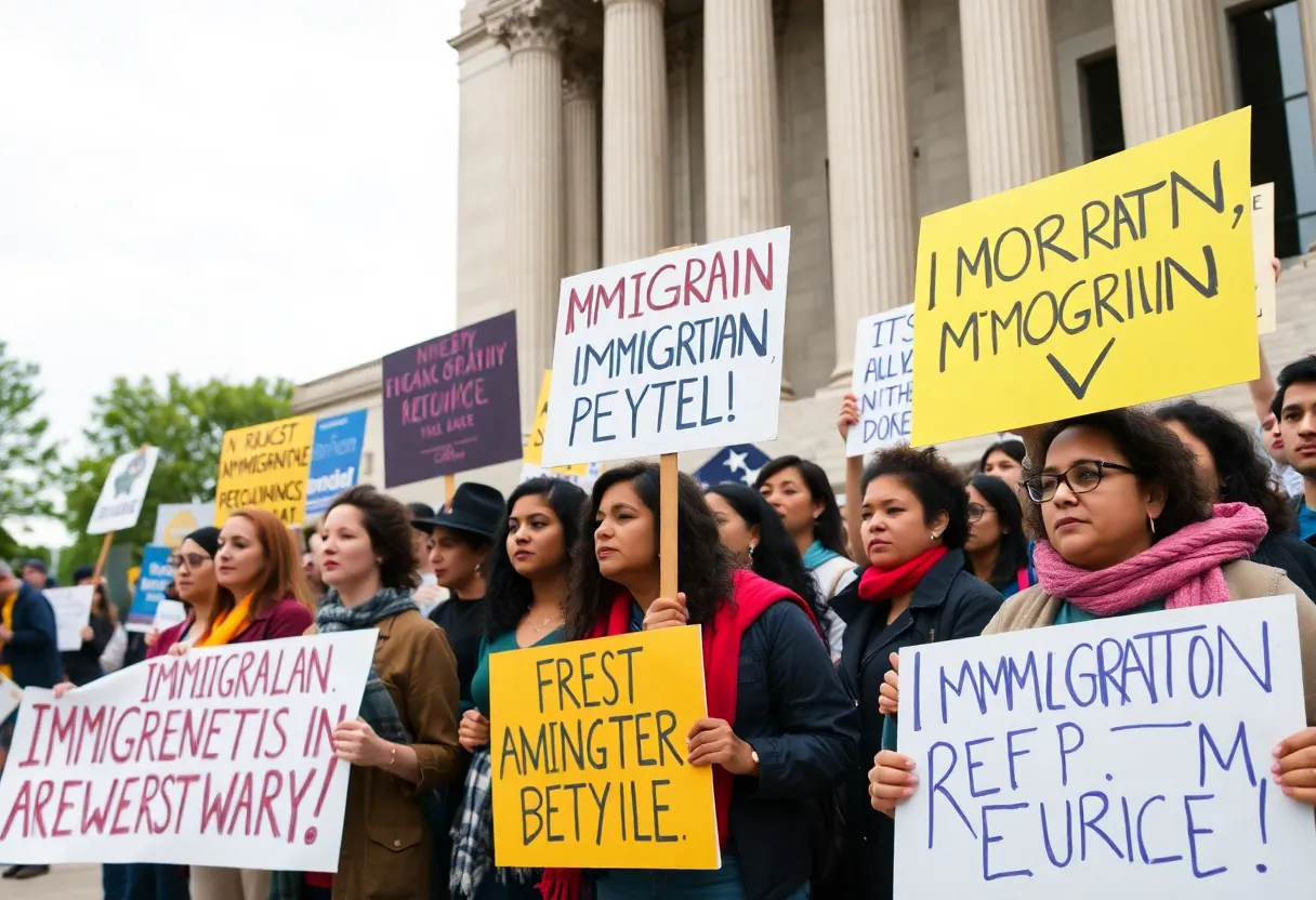 Protesters holding signs for immigration reform in Beaufort