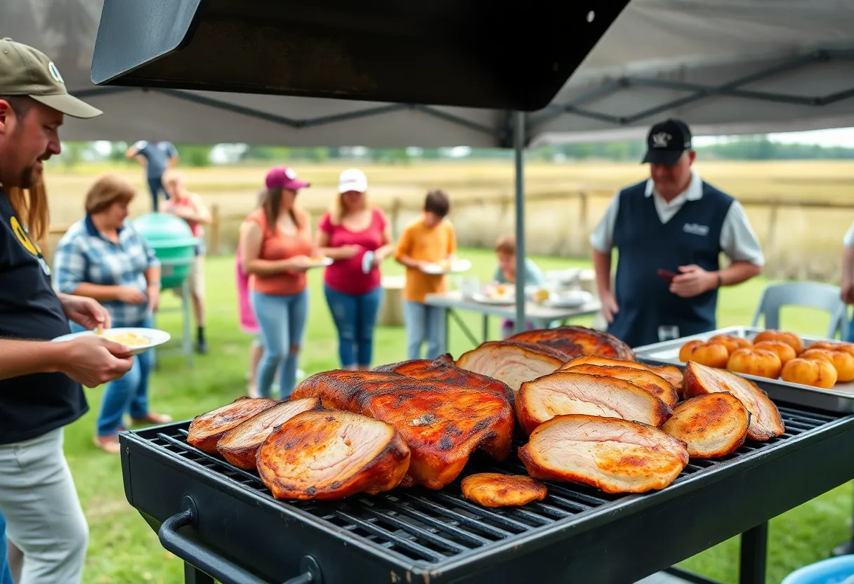 Families enjoying smoked ham at the Beaufort fundraiser.