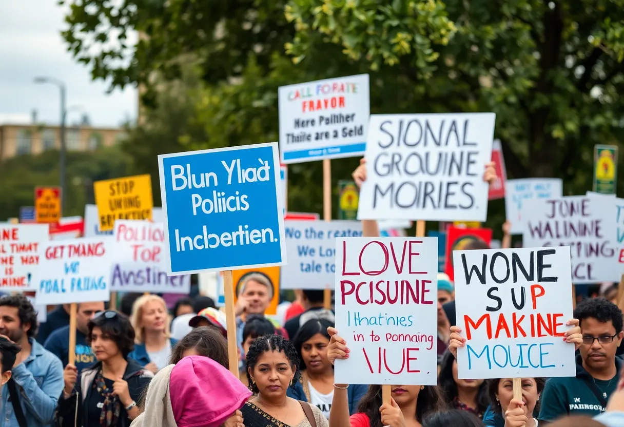 Protesters at Beaufort rally holding signs