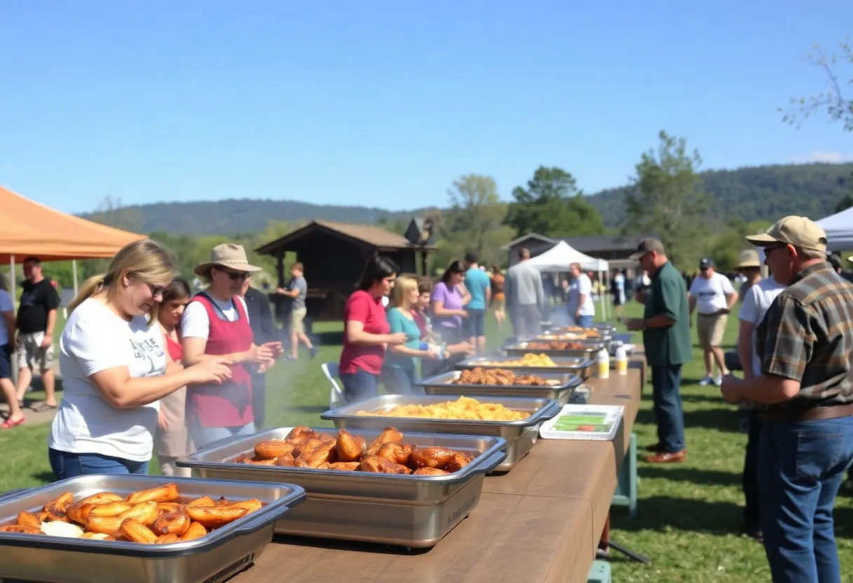 People enjoying BBQ food at the Blue & BBQ Benefit