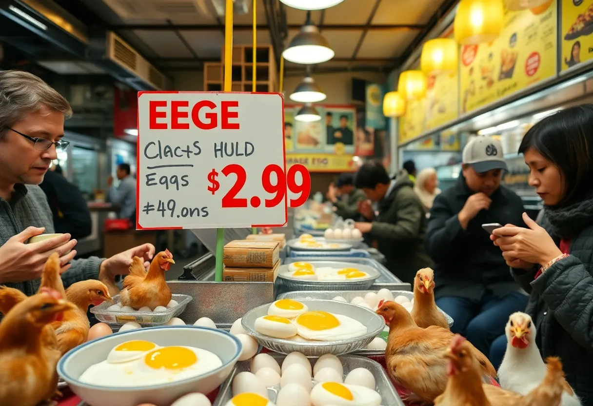 Customers at a Bluffton restaurant enjoy egg dishes amidst a price surge announcement.