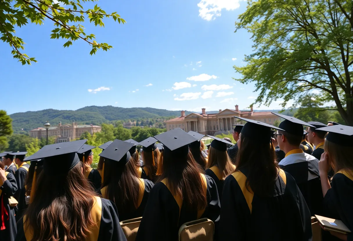 Graduates celebrating at Bluffton University graduation ceremony