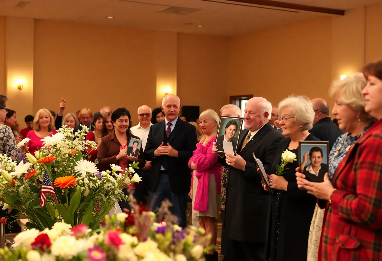 Community gathering honoring Chuck Keith with flowers