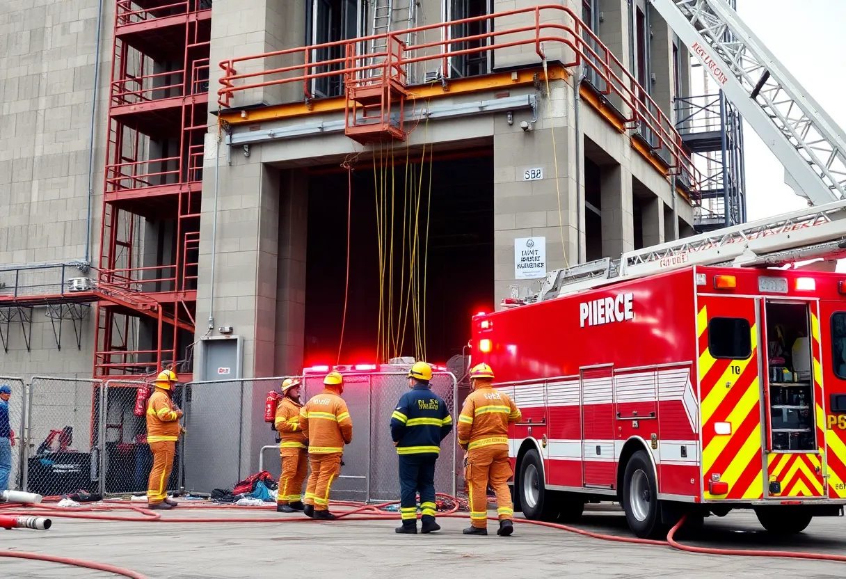 Emergency responders assisting at a construction site rescue