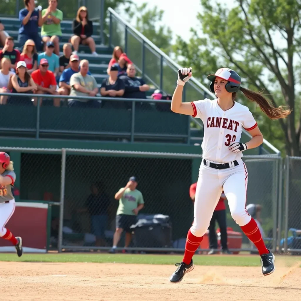Francis Marion softball team playing during a doubleheader.