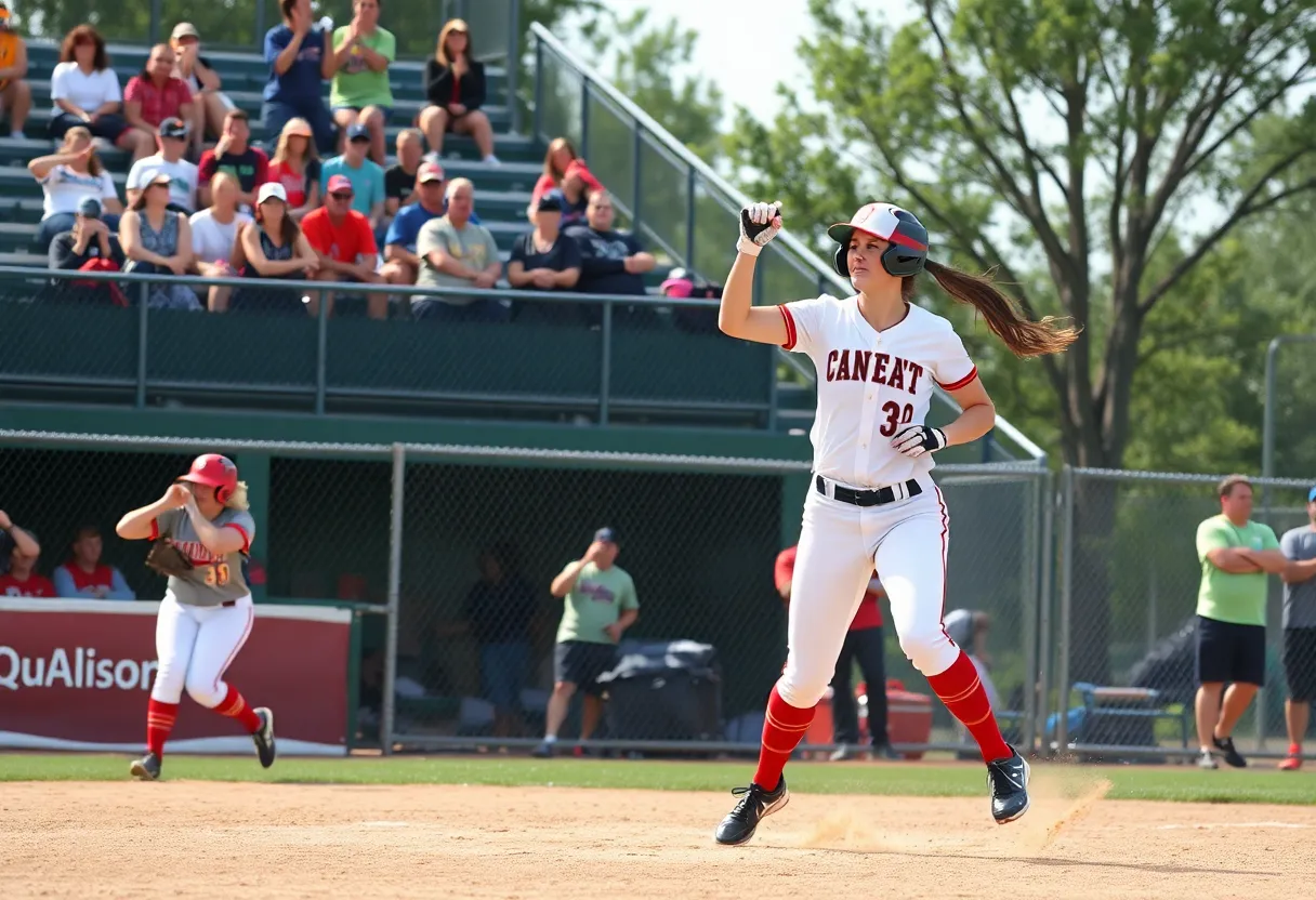 Francis Marion softball team playing during a doubleheader.