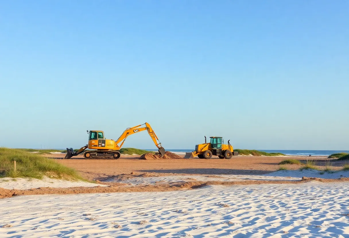 Construction equipment on Hilton Head Island beach during renourishment project
