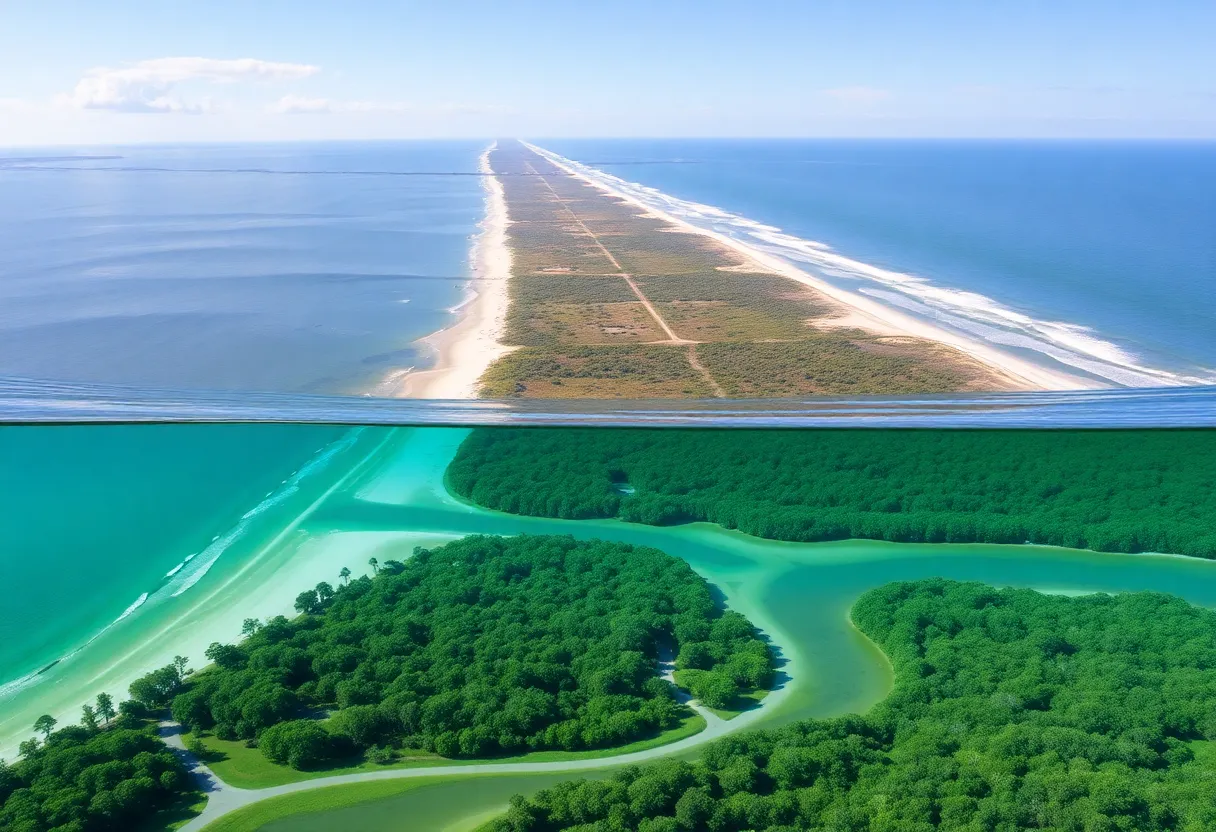 Aerial view of Hilton Head Island showcasing beautiful beaches with approaching saltwater intrusion.