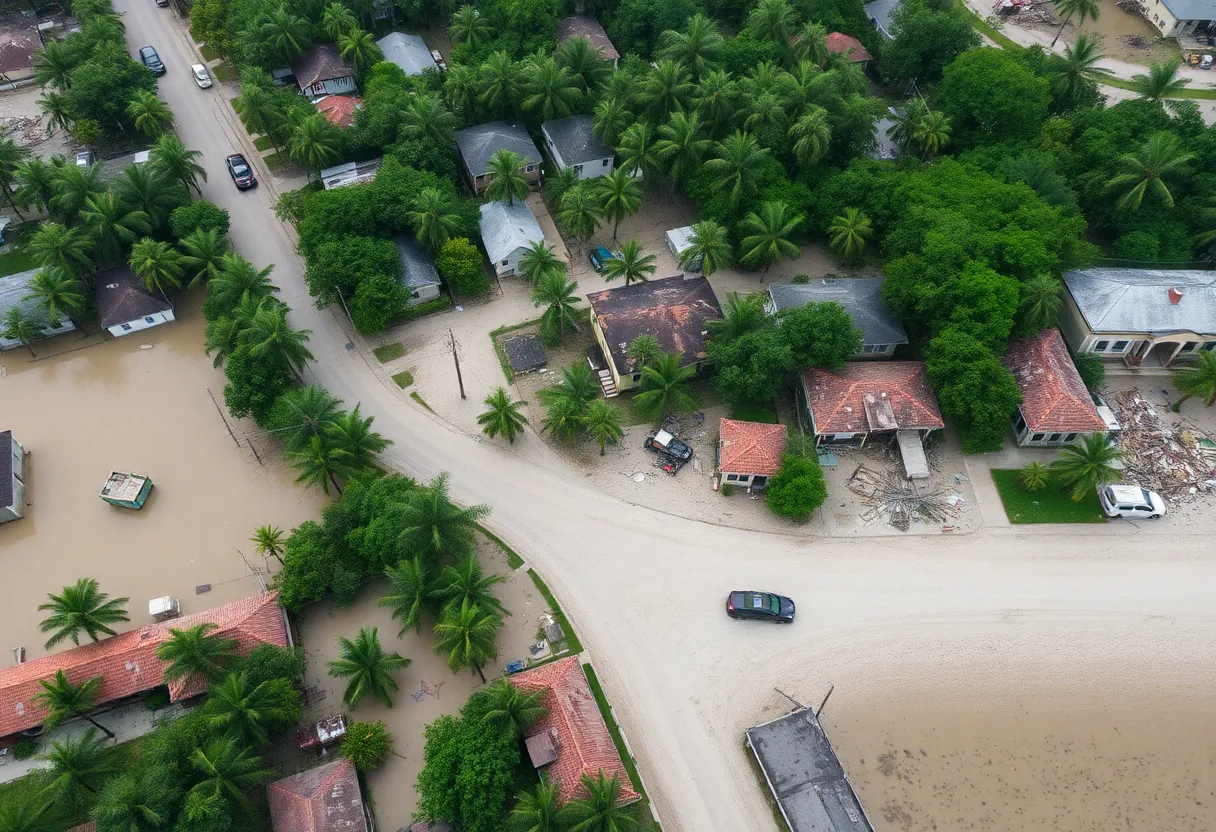 Aerial view of a flooded community after Hurricane Helene.