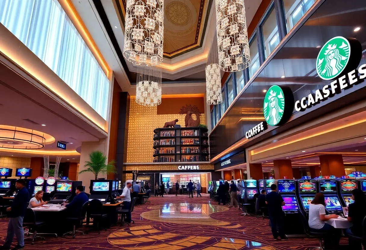 Lobby of Meskwaki Bingo Casino with Starbucks and gaming areas
