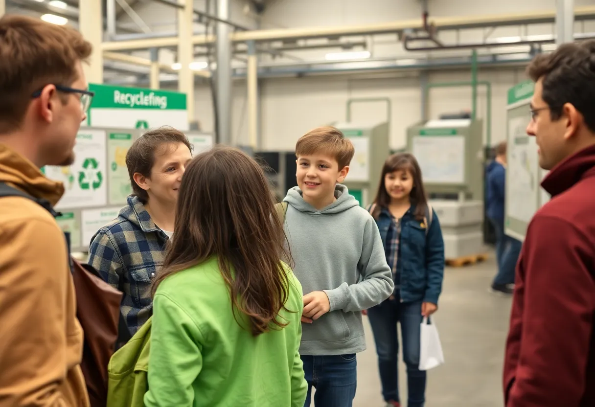 Families participating in a recycling tour at the i2 Material Recovery Facility in Hardeeville.
