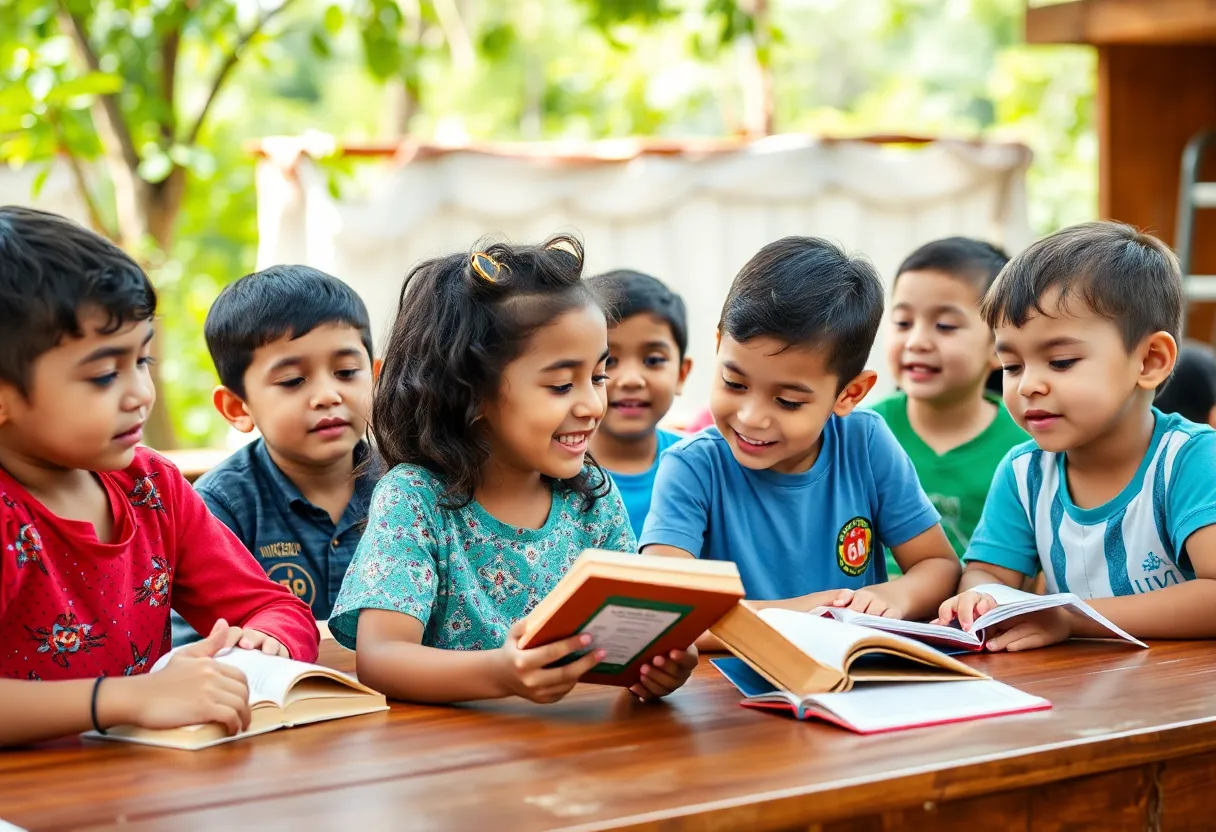 Children participating in a religious program outdoors