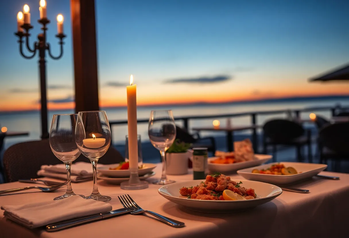 Candlelight dinner setting at a romantic restaurant