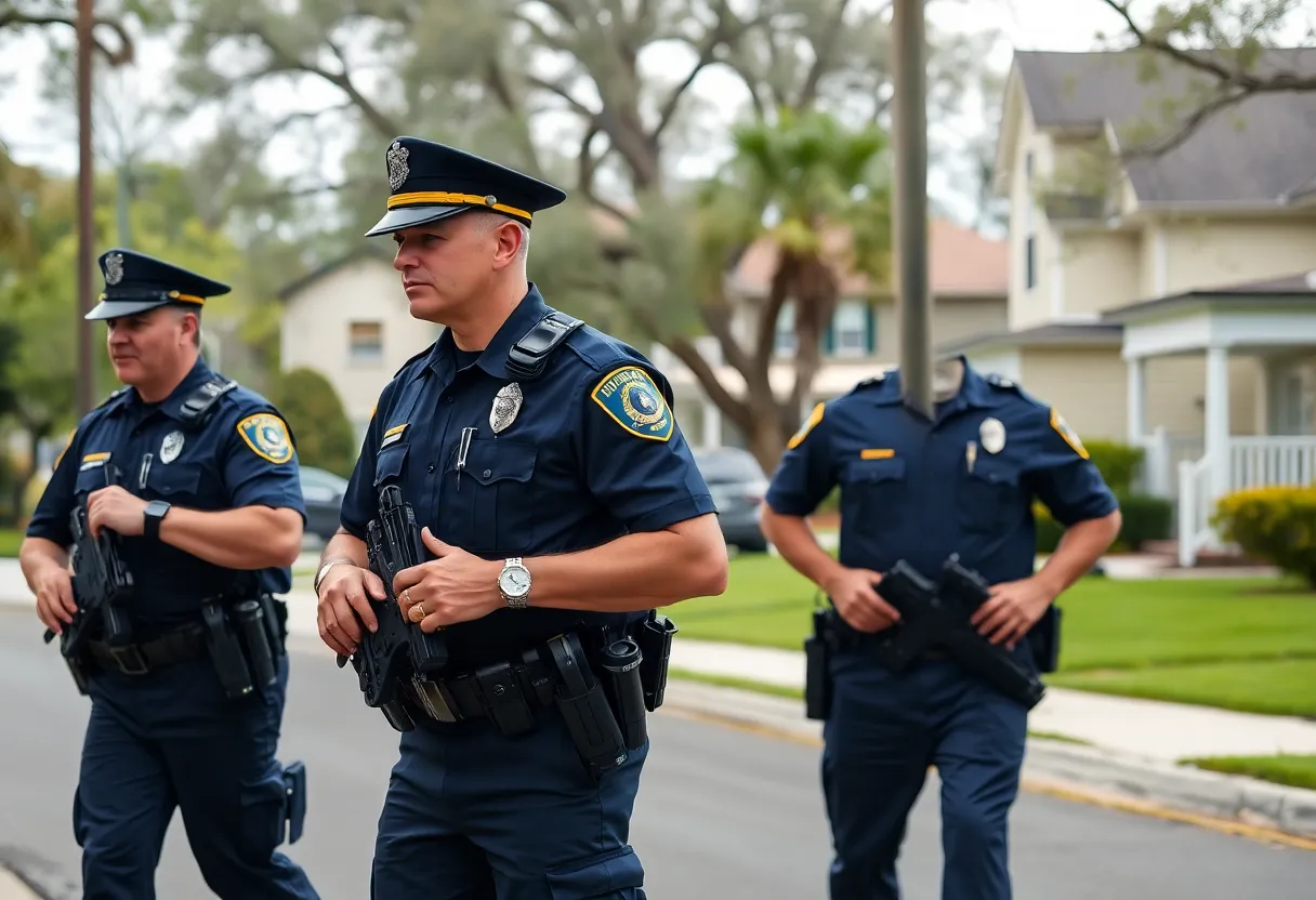 Police officers on patrol in a residential neighborhood of Savannah.