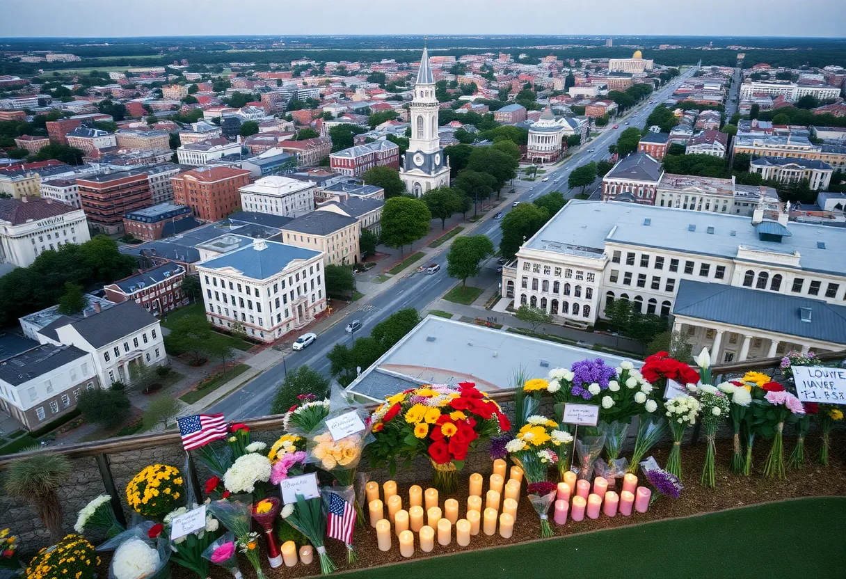 Memorial flowers and candles in Savannah, Georgia