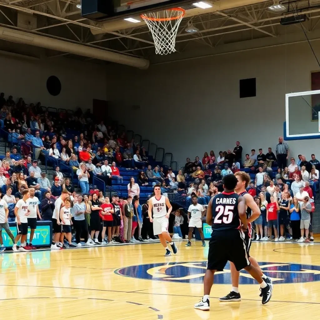 Fans cheering at a South Carolina high school basketball game.